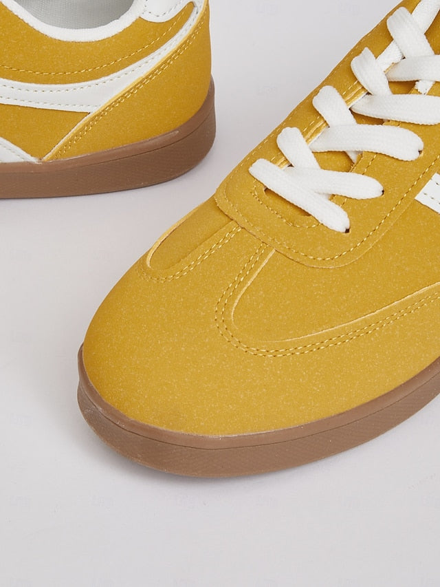 Women's Yellow Low-Top Sneakers for Women - Vintage Lace-Up