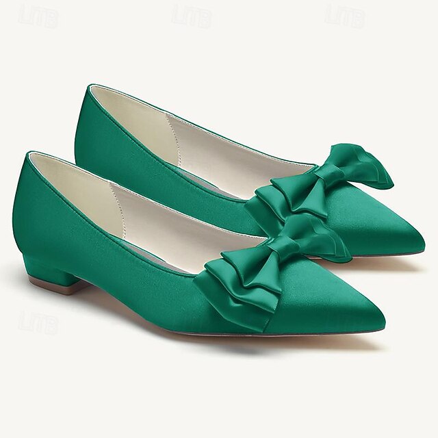 Women's Flats Pointed Party Low Shoes Heel Wedding Bowknot