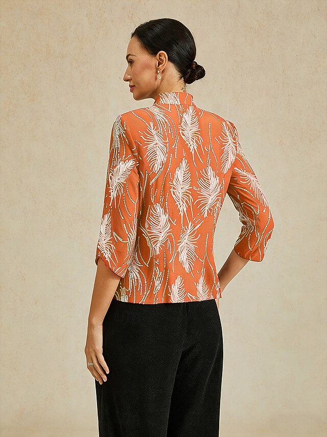 Women's Sequin Tops Twinset Sequins Feather Elegant 3/4