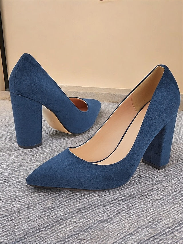 Heels Pointed Suede Toe Block Heel High | Women's Classic