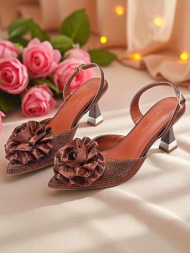 Floral Heels Purple with Women's Rhinestone Slingback
