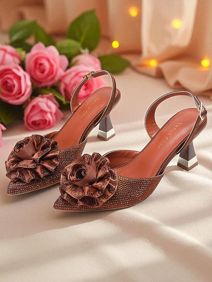 Floral Heels Purple with Women's Rhinestone Slingback