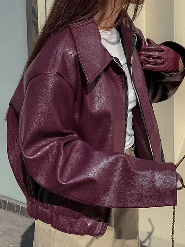 Leather Zipper Warm Faux Women's Comfortable Jacket Pocket