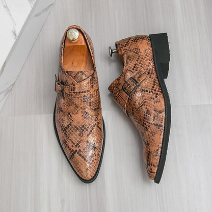Shoes Snake Monk Strap – Classic for Men Print Brown Formal