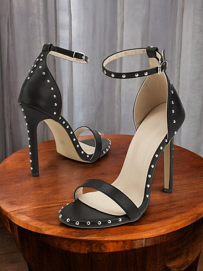 with Sandals Stiletto Black - Stud Embellishments Silver
