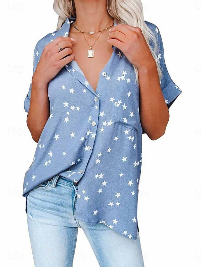 Women's Blouse Buttons Print Star Elegant Vacation Stylish