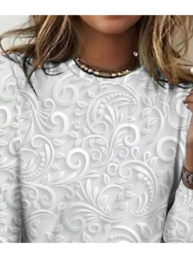Women's T shirt Long Sleeve Crew Neck Long Sleeve Tunic 3D