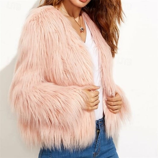 Warm Fur Elegant Patchwork Faux Coat Breathable Women's