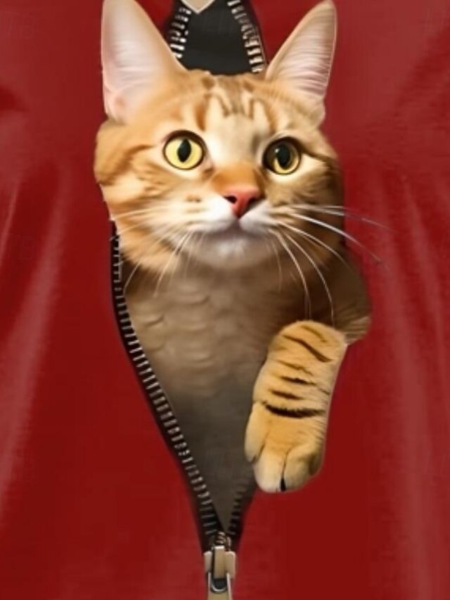 Women's T shirt Crew Neck Long Sleeve Tunic Cat Modern