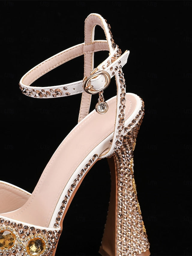 Women's Crystal-Embellished Sandals Glamorous Platform with