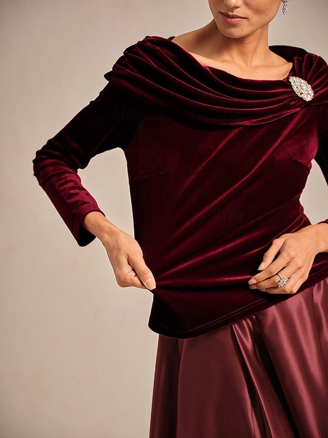 Christmas Women's Dressy Tops Velvet Elegant Long Sleeve