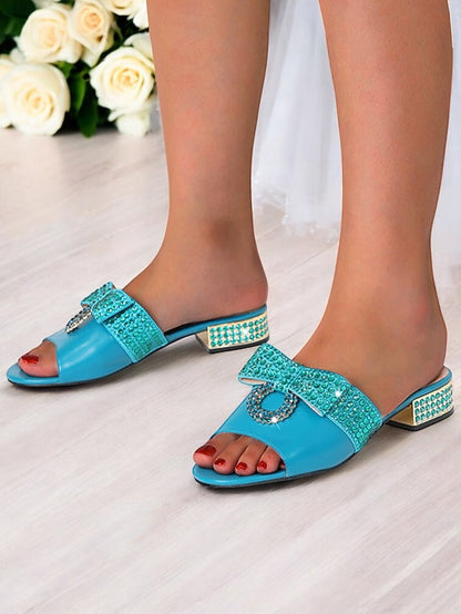 Rhinestone with Flat Gold Bow – Sandals Matching Clutch