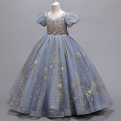 Star Polka Dot Kids Flower Girls' Short Party Dress