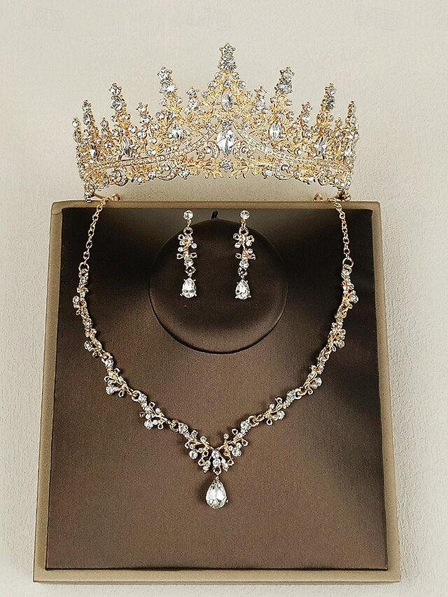 Necklace Set Gold-Plated Tiara and – Sparkling Crown Diamond
