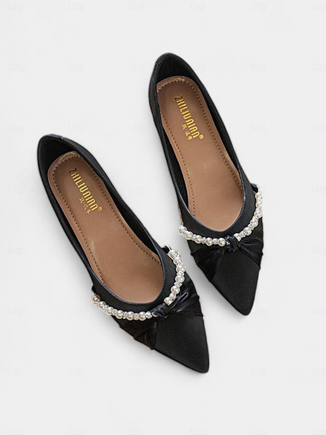 Pearl - Embellished Flats Women's Heel Pointed Elegant Low