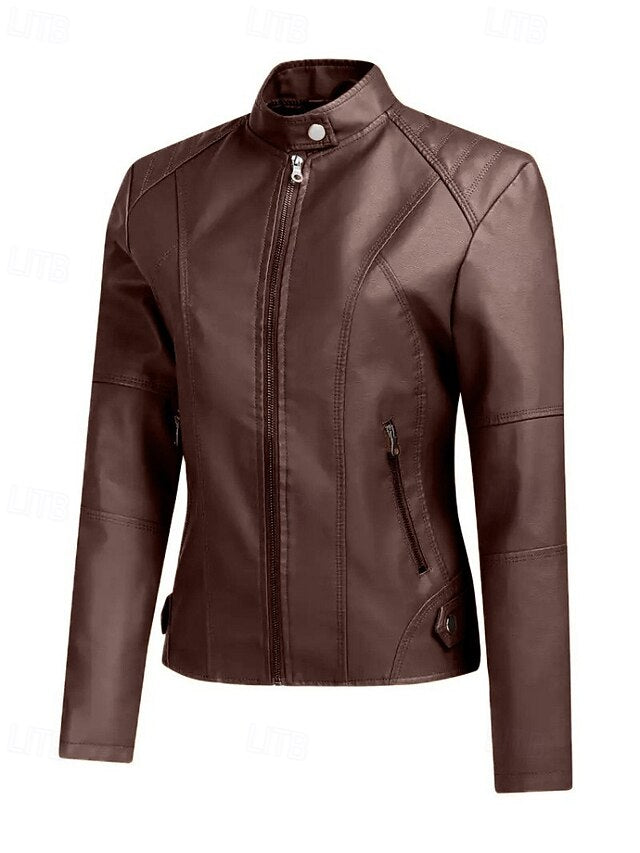 Comfortable Jacket Faux Pocket Zipper Women's Leather