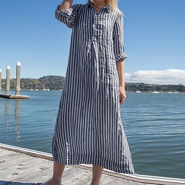 Women's Blue Black White Summer Spring Fall Maxi Dress