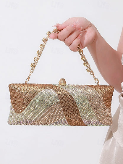 with Strap Crystal Bag Chain Clutch Evening Women's