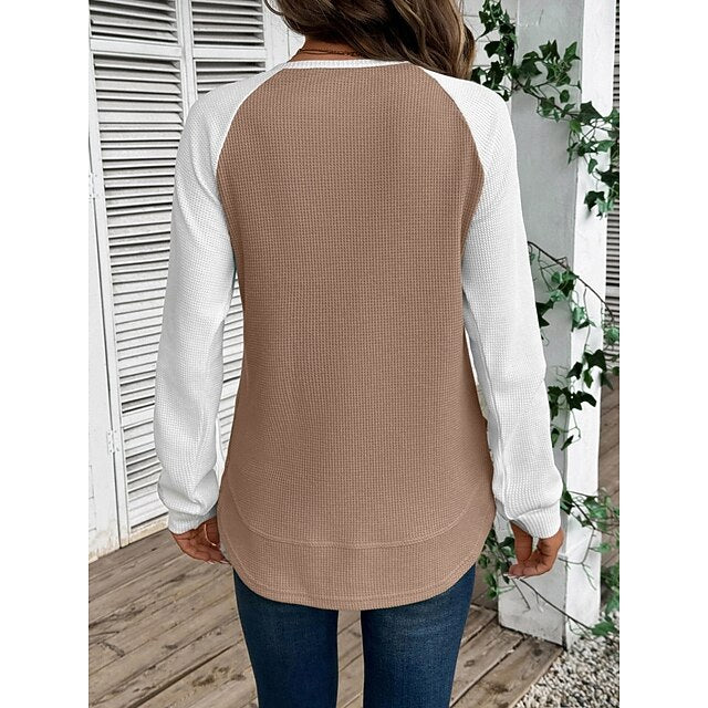 Women's T Shirt Color Block Fashion Stylish Classic Long