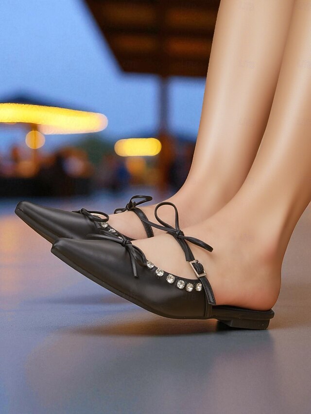 with Pointed Women's Rhinestone Flats Toe Black