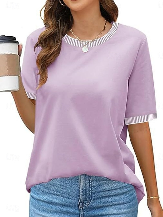 Women's T Shirt Tee Top Patchwork Striped Fashion Stylish