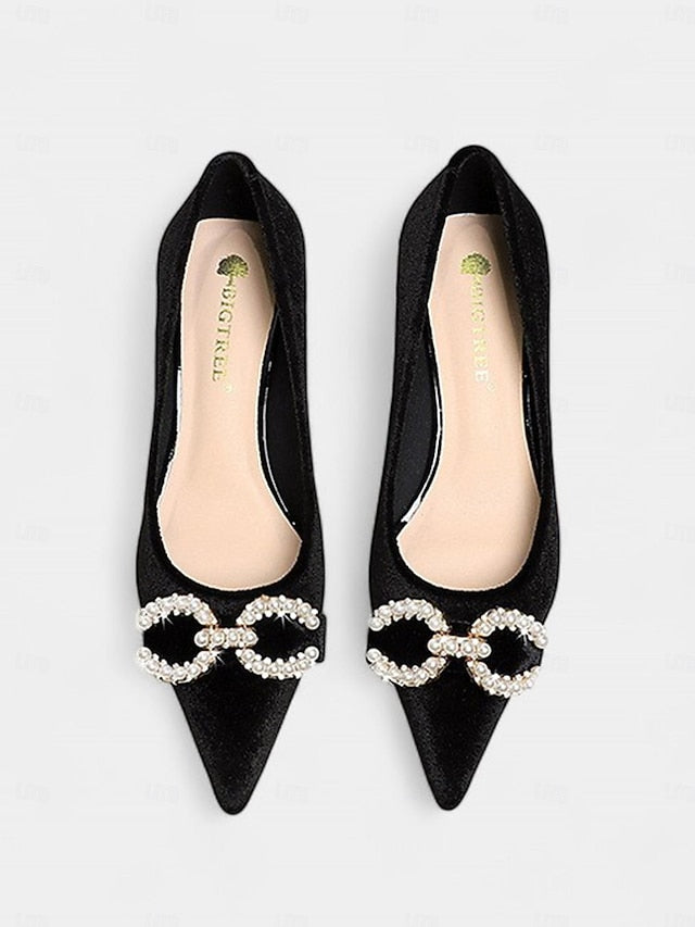 Heel - Pearl Pumps Women's Burgundy Kitten Bow Velvet with