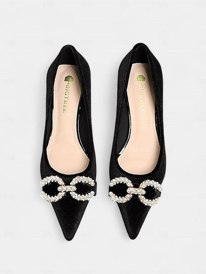 Heel - Pearl Pumps Women's Burgundy Kitten Bow Velvet with