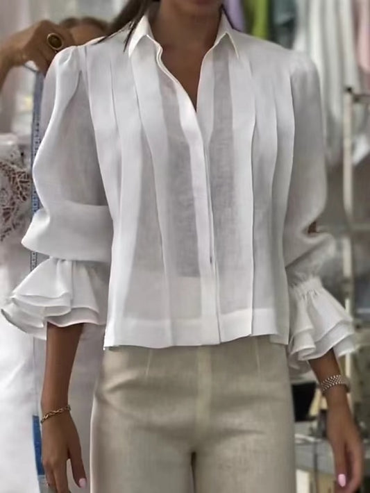Women's Shirt Summer Tops Blouse Solid Color Casual Beach
