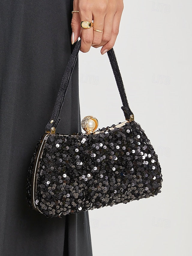 Pearl Black Clutch Sequin – with Accent Women's Evening