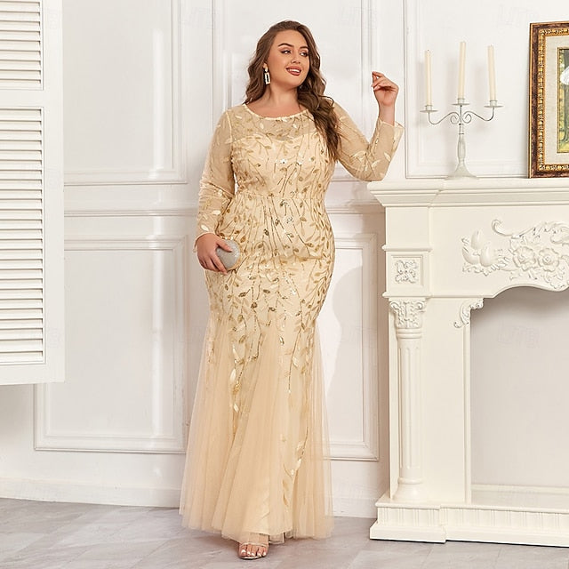 Mermaid Trumpet Floor Length Evening Gown Sparkle Plus Size