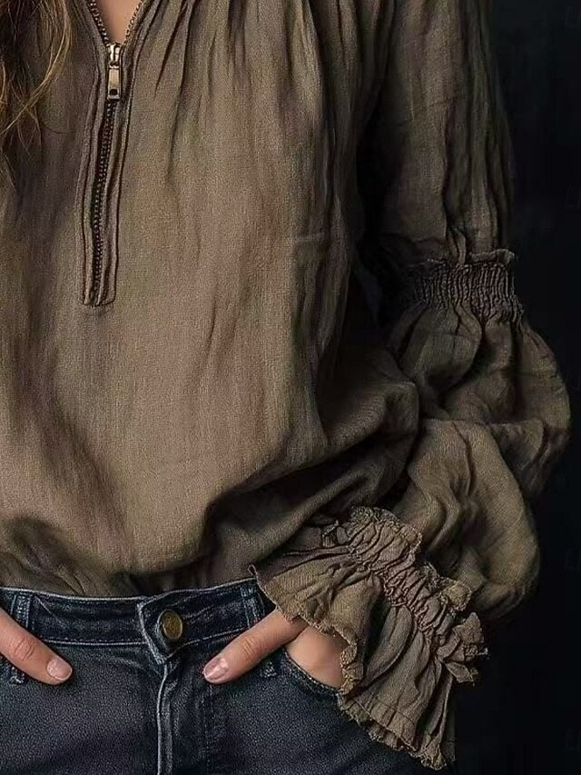Women's Shirt Casual Shirt Lace Tops Zipper Plain Vintage