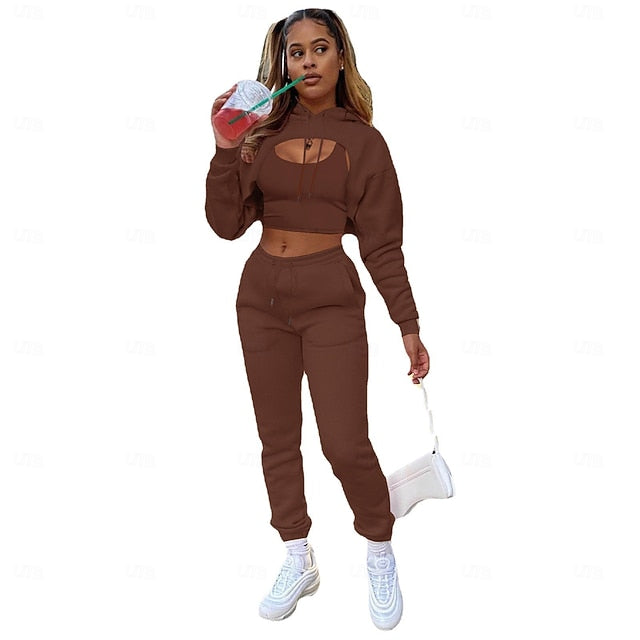 Women's Pants Sets Sleeveless Long Sleeve Round Neck Hooded