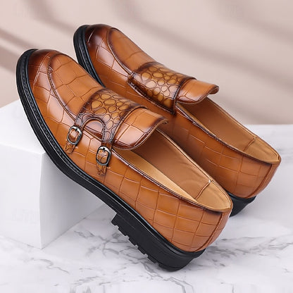 – Pattern Crocodile Brown with Men's Leather Loafers Faux