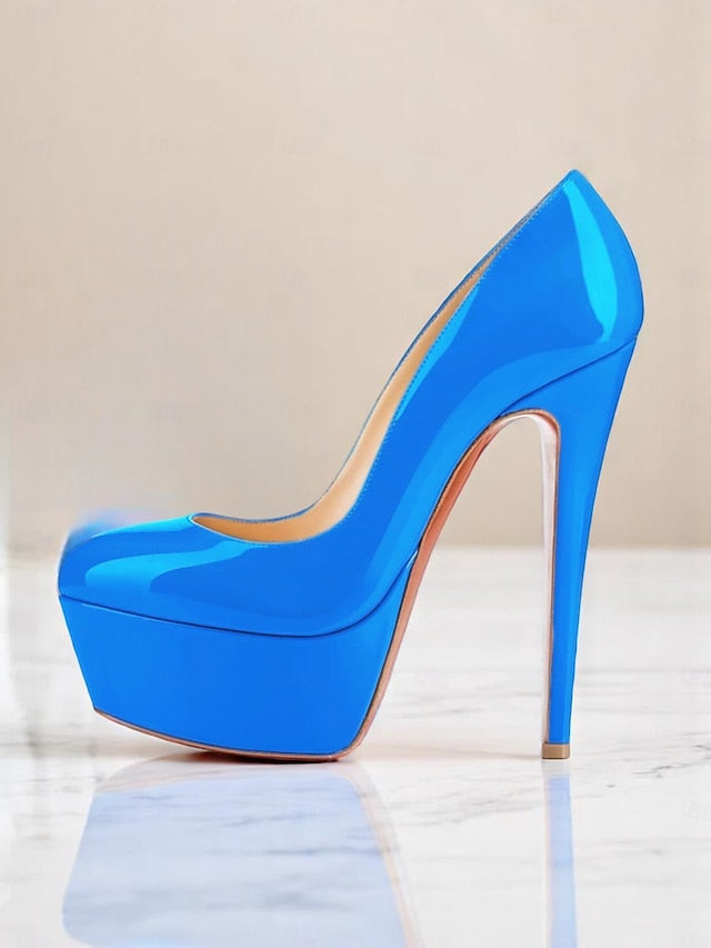 Patent Heels with Women's Platform Black Pointed-Toe and
