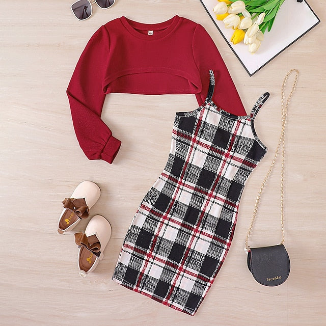 Dress Pieces Long Kids Block Set 2 Girls' Suits Color