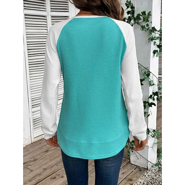 Women's T Shirt Color Block Fashion Stylish Classic Long