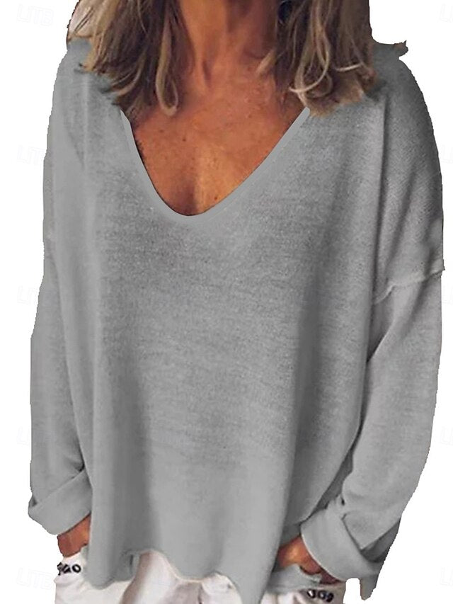 Women's Blouse Solid Color Stylish Casual Long Sleeve V