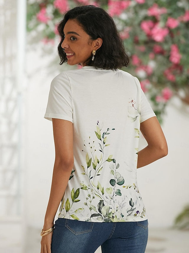 Women's T Shirt Basic Floral Print Short Sleeve Regular