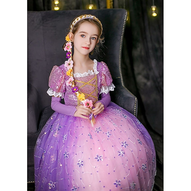 Princess Girl Dress Cosplay Rapunzel Flower Cloak