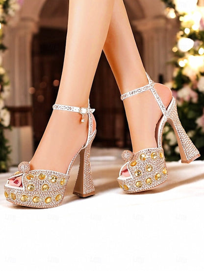 Women's Crystal-Embellished Sandals Glamorous Platform with