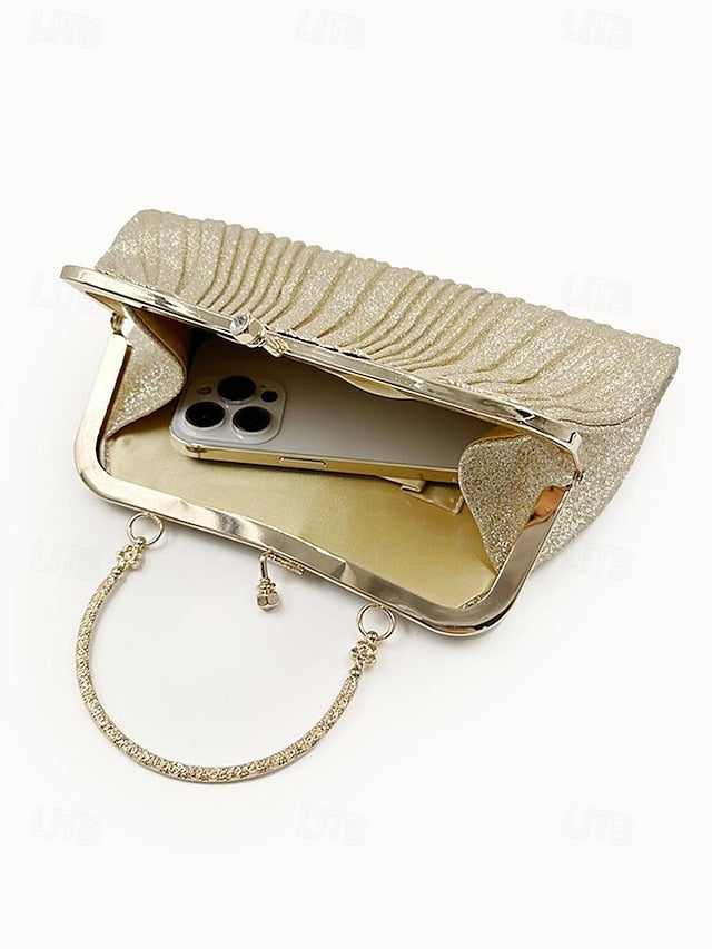Glitter Clutch Pleated Vintage with Purse Evening Women's