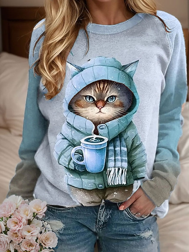 Women's Sweatshirt Pullover Cat Casual Sports Active