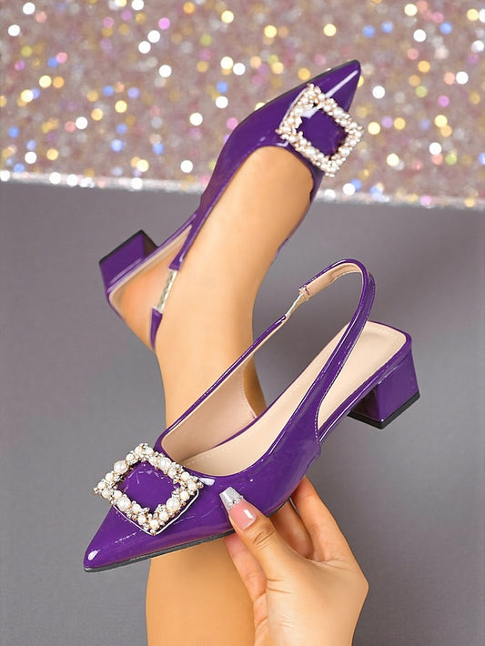 Toe Pumps Purple Pointed Leather Slingback - Women's Patent