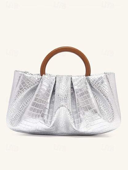 Leather Pleated with Faux Acrylic Women's Bag Tote Clutch