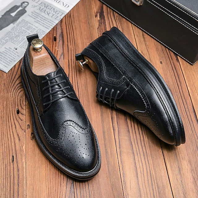 Derby Lace-Up - Brogue Leather Stylish Men's White Shoes