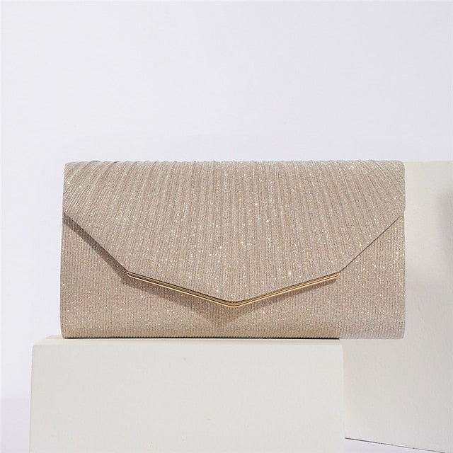 Clutch Elegant Evening Gold with Bag Metal Women's Glitter