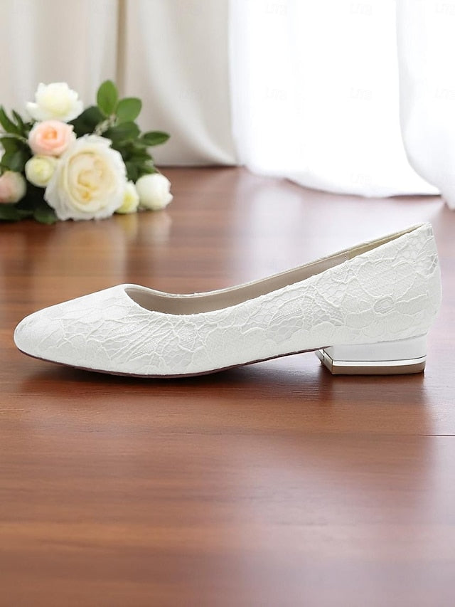 Lace Wedding Ivory Flats Heel Women's Low
