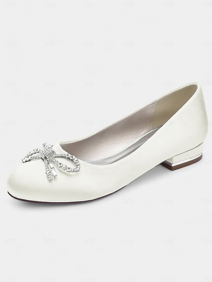 Women's Flats Bow Rhinestone - Round-Toe Embellished