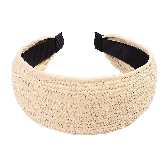 1 PC Straw Knotted Headbands for Women Summer Beach Rattan Top