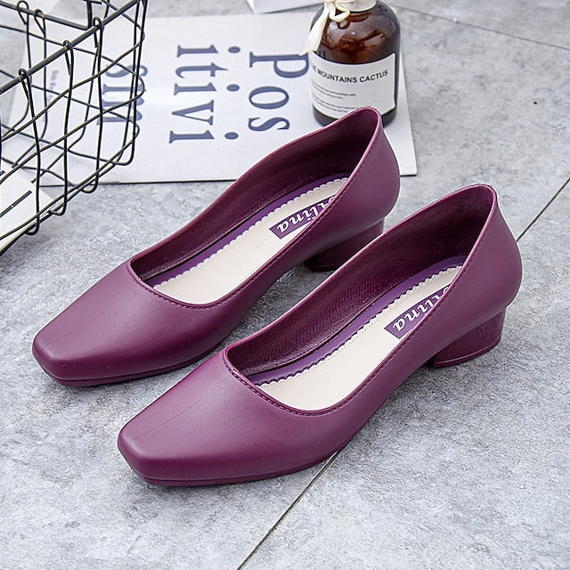 – Black Low Classic Toe Women's Heel Round Slip-On Pumps